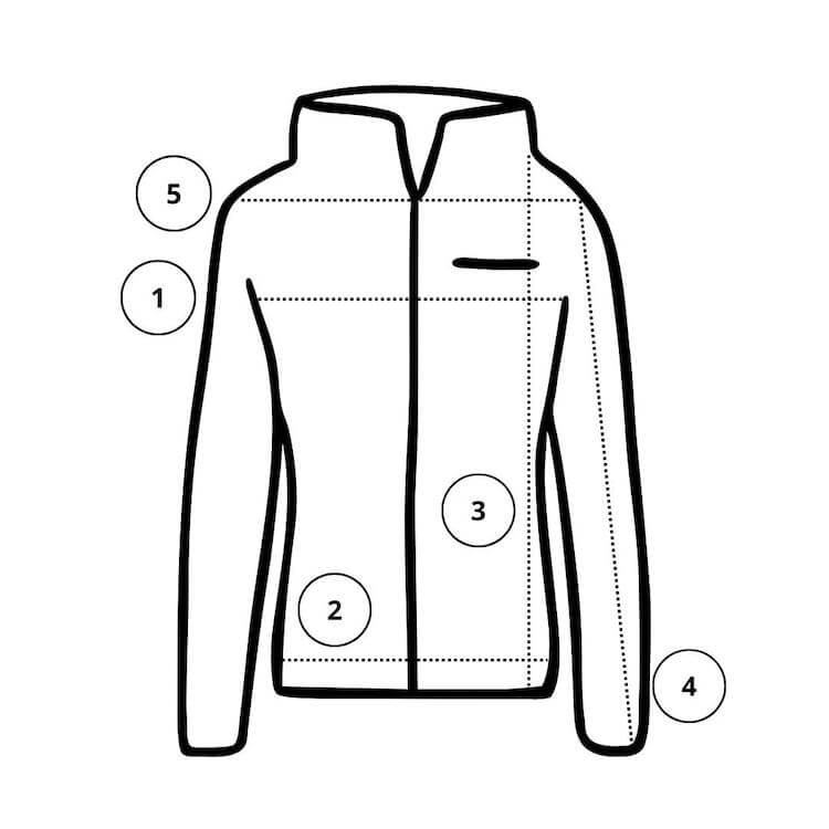 Size chart for the CapTen pullover quarter-zip fleece
